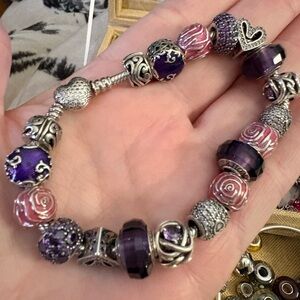 Pandora  Purple and Pink Charm Bracelet